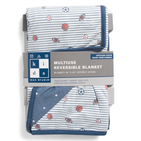 MAX STUDIO Blue Sports Stripe Stroller Blanket - Picture 1 of 2